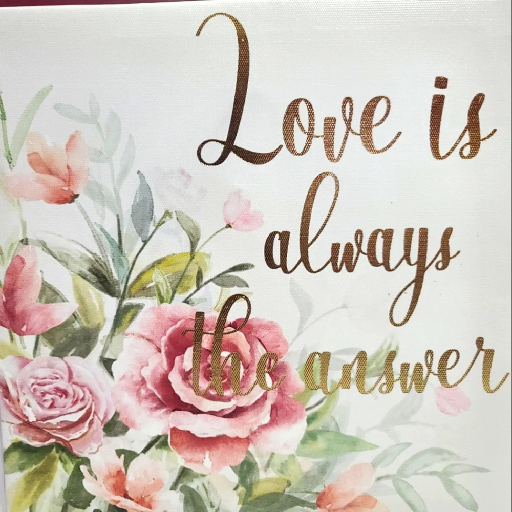 Pink Floral Love Is Always The Answer Gold Foil Inscribed Canvas Print Wall Art